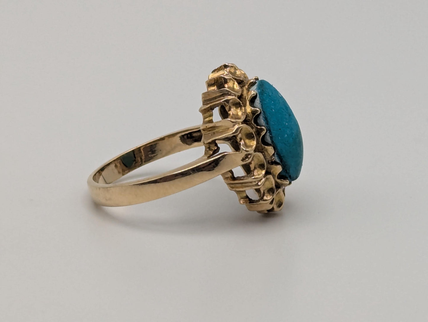 14k Yellow Gold Vintage Turquoise Cluster Ring Vintage Cocktail Ring