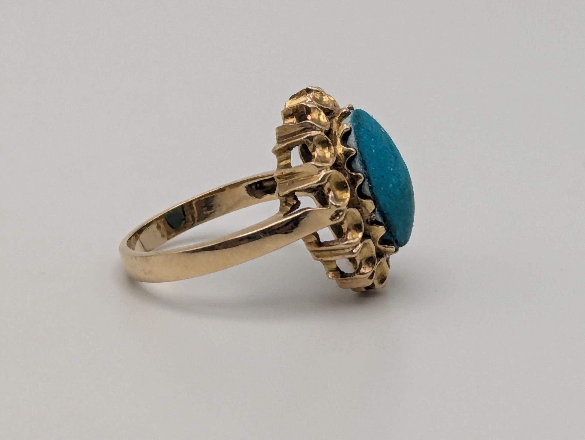 14k Yellow Gold Vintage Turquoise Cluster Ring Vintage Cocktail Ring