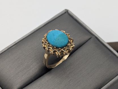 14k Yellow Gold Vintage Turquoise Cluster Ring Vintage Cocktail Ring