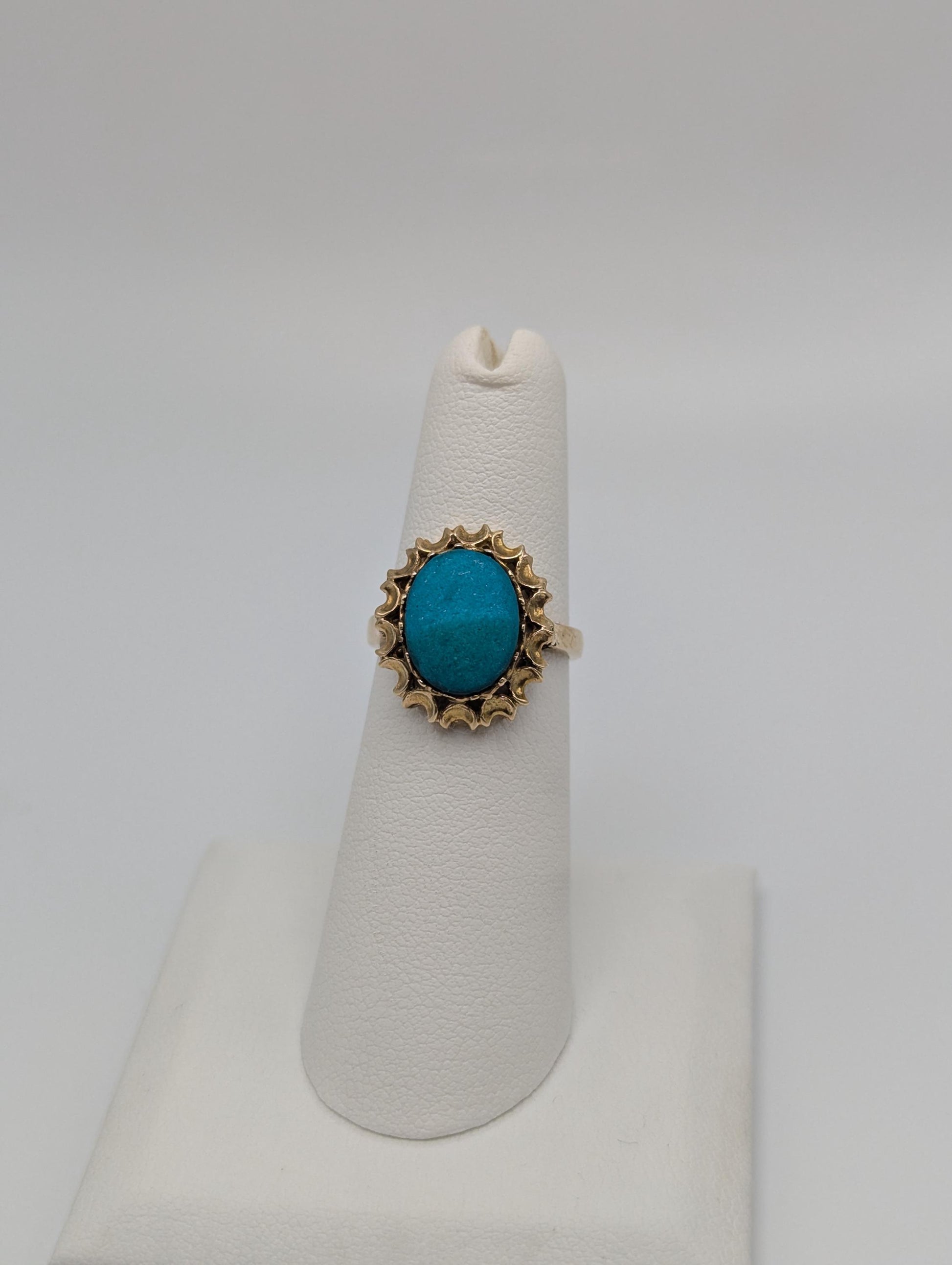 14k Yellow Gold Vintage Turquoise Cluster Ring Vintage Cocktail Ring