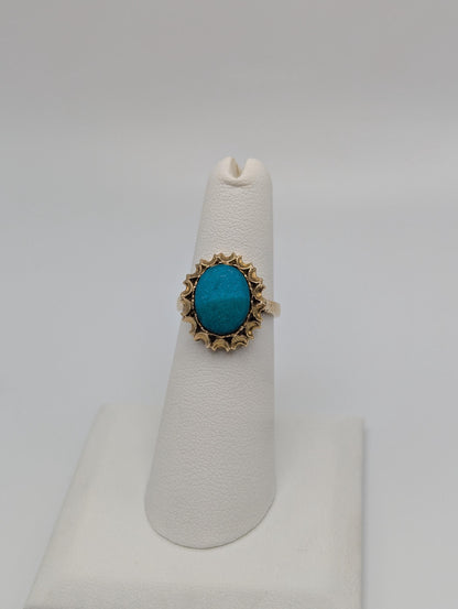 14k Yellow Gold Vintage Turquoise Cluster Ring Vintage Cocktail Ring
