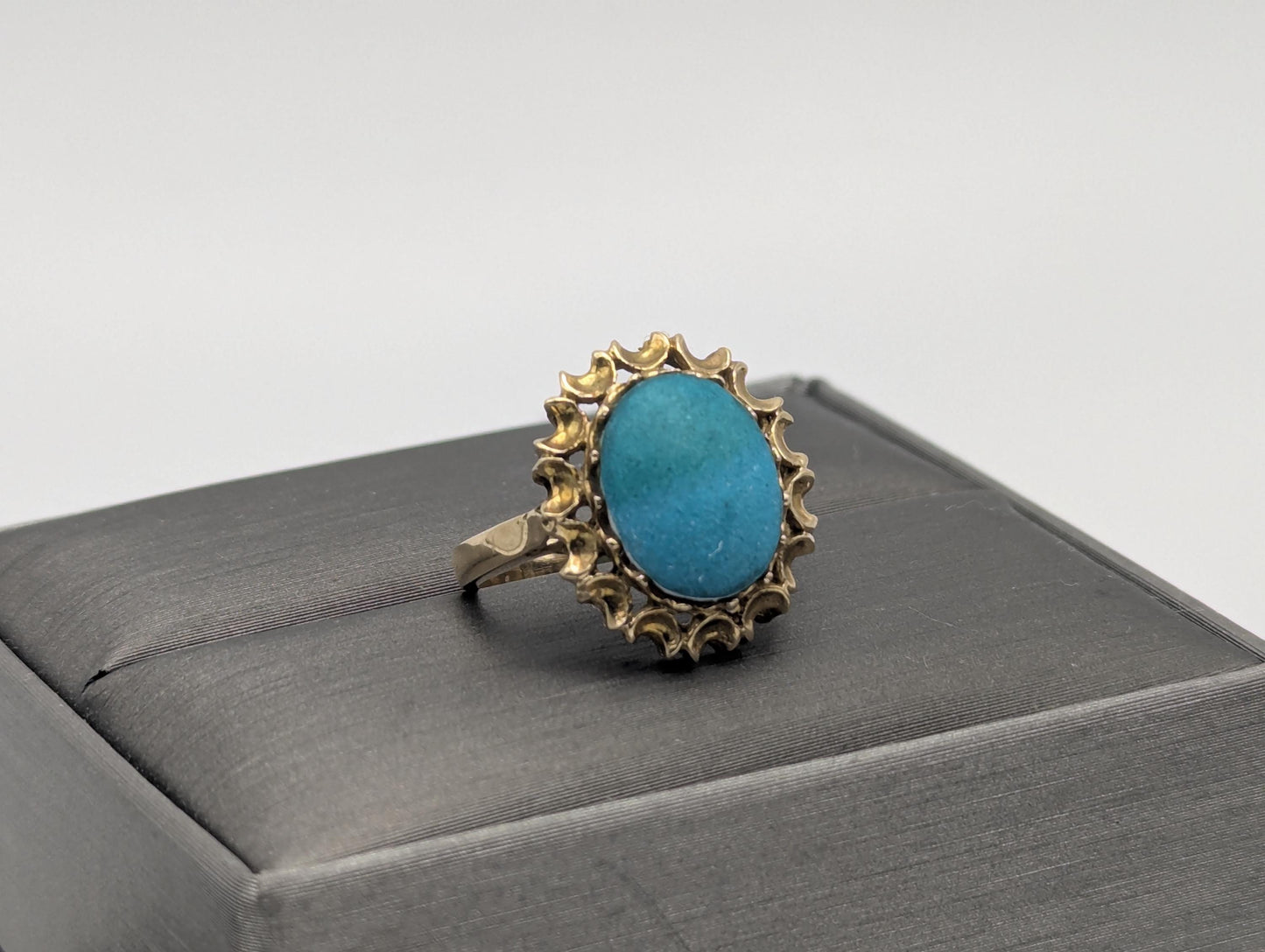 14k Yellow Gold Vintage Turquoise Cluster Ring Vintage Cocktail Ring