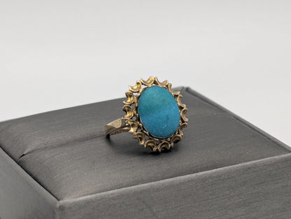 14k Yellow Gold Vintage Turquoise Cluster Ring Vintage Cocktail Ring