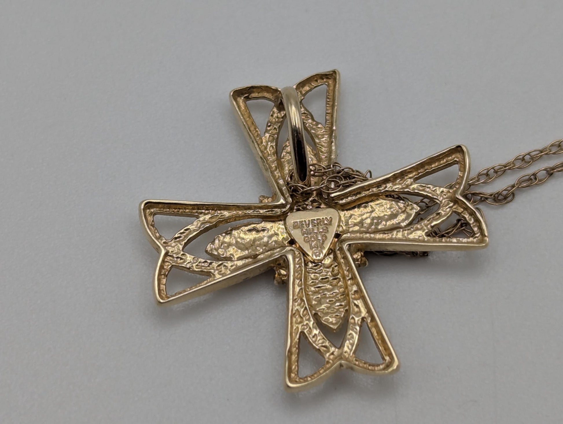 14k Yellow Gold Filigree Cross Necklace 18" Crucifix Gold Chain