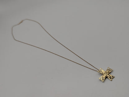 14k Yellow Gold Filigree Cross Necklace 18" Crucifix Gold Chain