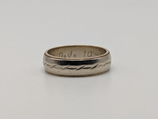 14k Heavy 5.1 gr Two-Tone Gold Barbwire Design Wedding Cigar Band Anniversary Ring