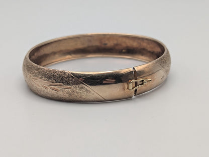 Large 10k Heavy Multi Gold X Etched Bangle 12.2mm Bracelet Design Solid Gold Women's Bangle