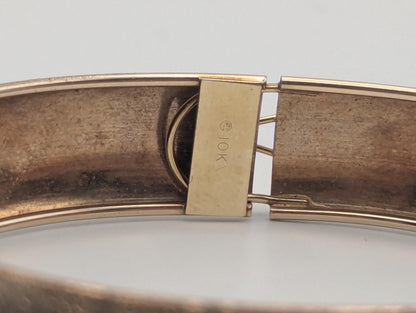 Large 10k Heavy Multi Gold X Etched Bangle 12.2mm Bracelet Design Solid Gold Women's Bangle