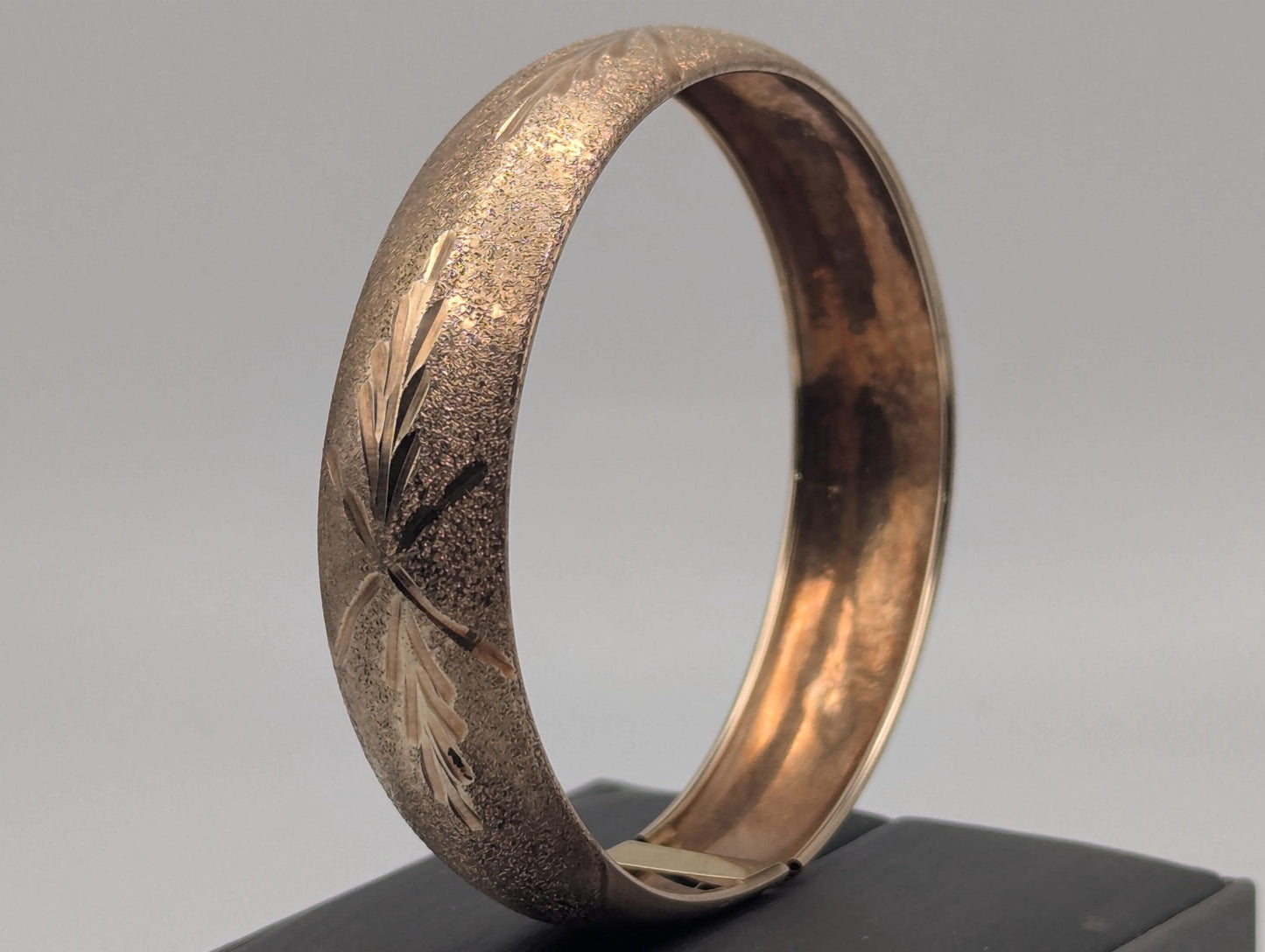 Large 10k Heavy Multi Gold X Etched Bangle 12.2mm Bracelet Design Solid Gold Women's Bangle