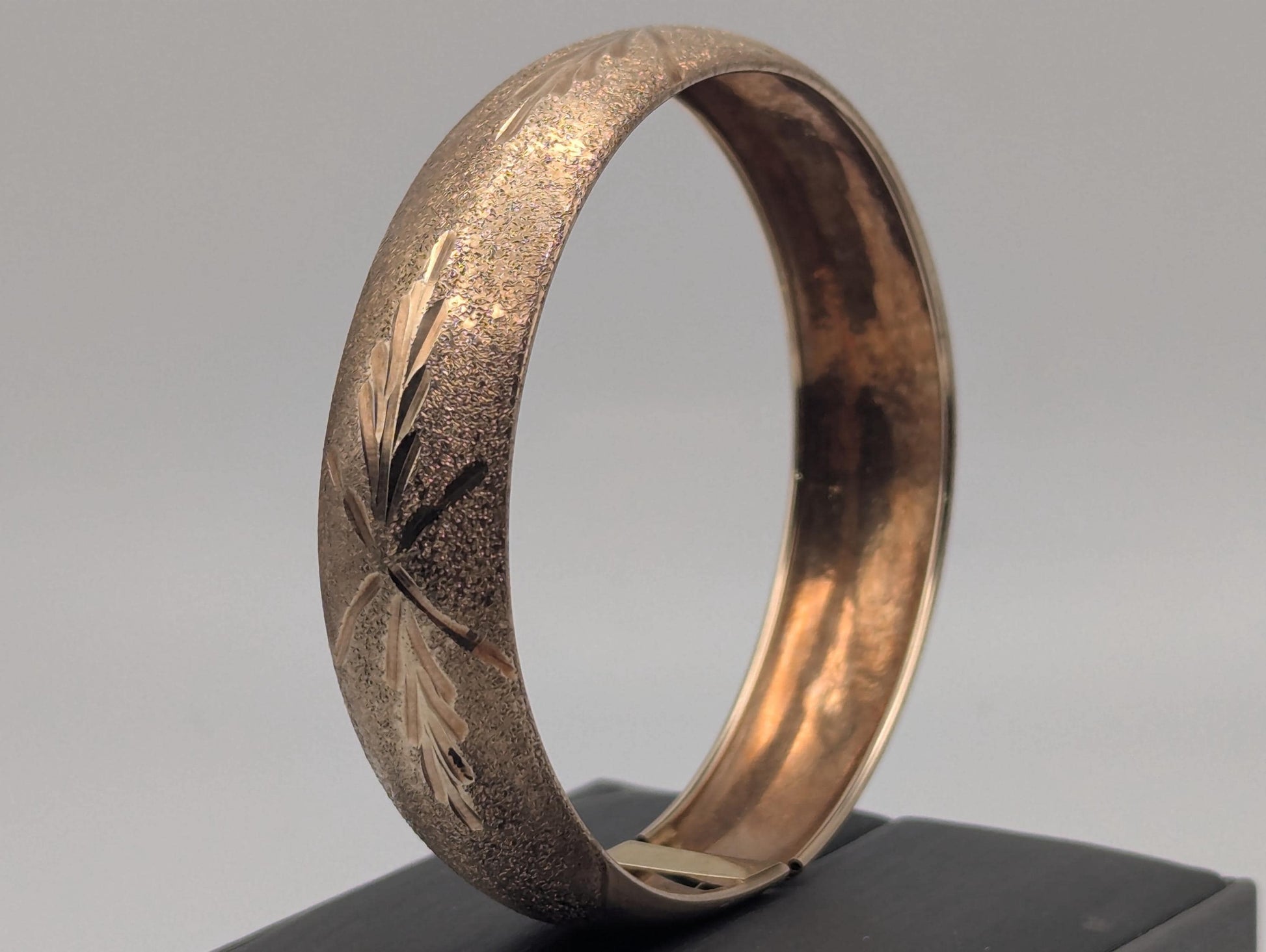 Large 10k Heavy Multi Gold X Etched Bangle 12.2mm Bracelet Design Solid Gold Women's Bangle