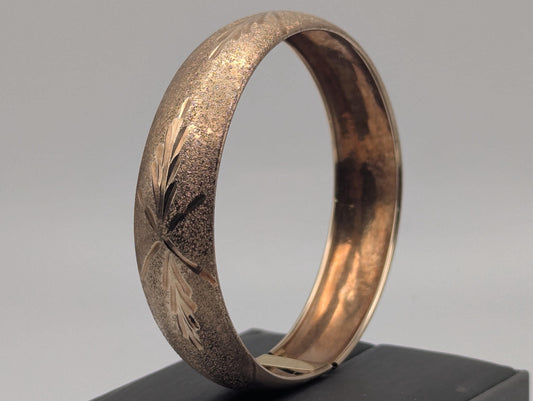Large 10k Heavy Multi Gold X Etched Bangle 12.2mm Bracelet Design Solid Gold Women's Bangle