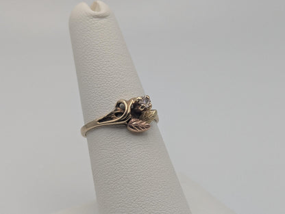 10k Black Hills Gold Tri-Colored Diamond Leaf Vine Ring Women's Black Hills Gold Vine Ring
