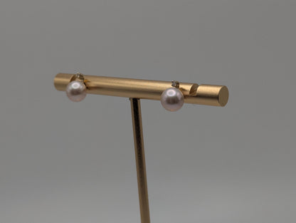 14k Yellow Gold Fresh Water Pearl Diamond Stud Earrings. White Pearl Diamond Studs 6.4mm.