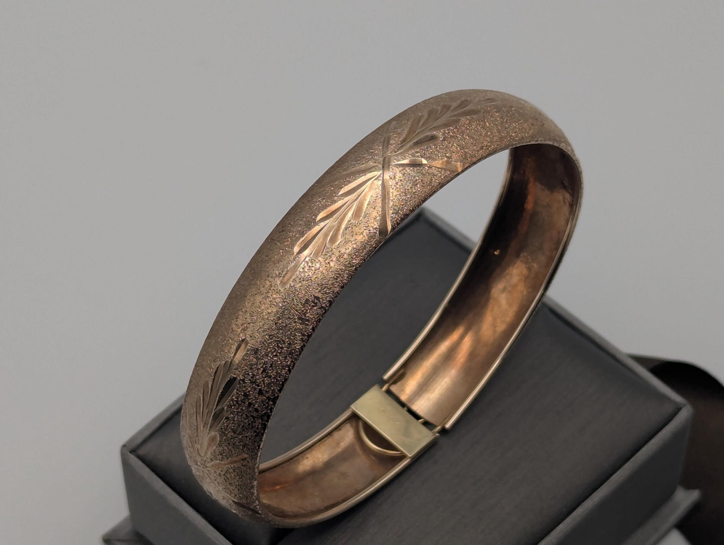 Large 10k Heavy Multi Gold X Etched Bangle 12.2mm Bracelet Design Solid Gold Women's Bangle