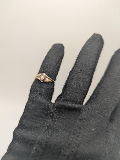 10k Black Hills Gold Tri-Colored Pink Stone Leaf Vine Ring Womens Black Hills Gold Vine Ring