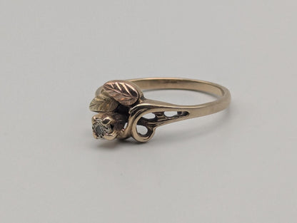 10k Black Hills Gold Tri-Colored Diamond Leaf Vine Ring Women's Black Hills Gold Vine Ring