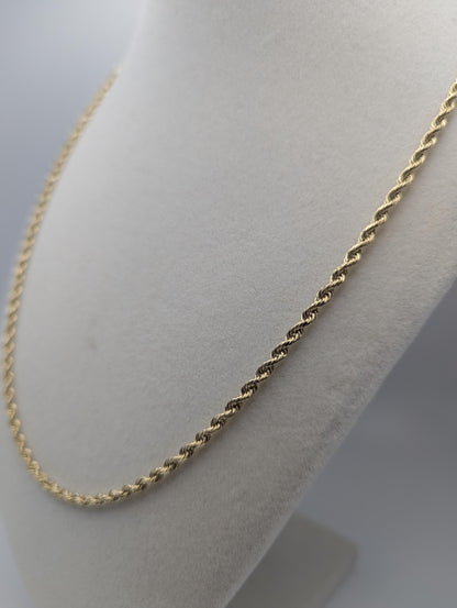 14k Yellow Gold Twisted Rope Chain 20" Classic Rope Chain Necklace