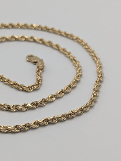 14k Yellow Gold Twisted Rope Chain 20" Classic Rope Chain Necklace