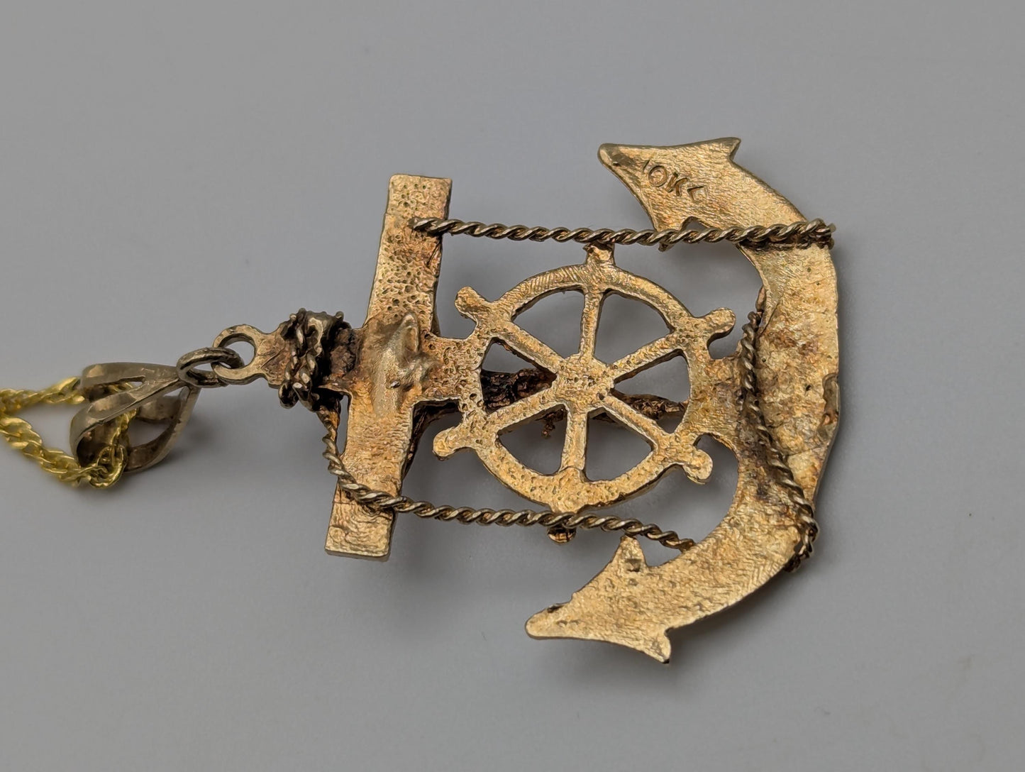 10k Heavy 5gr Jesus Christ Anchor Mariner Pendant + Complimentary 18k GF Necklace