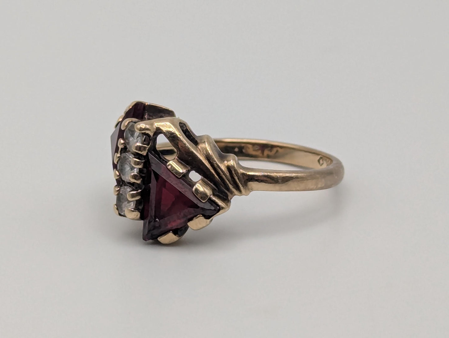 10k Yellow Gold Ruby & Quartz Ring Promise Engagement Wedding band