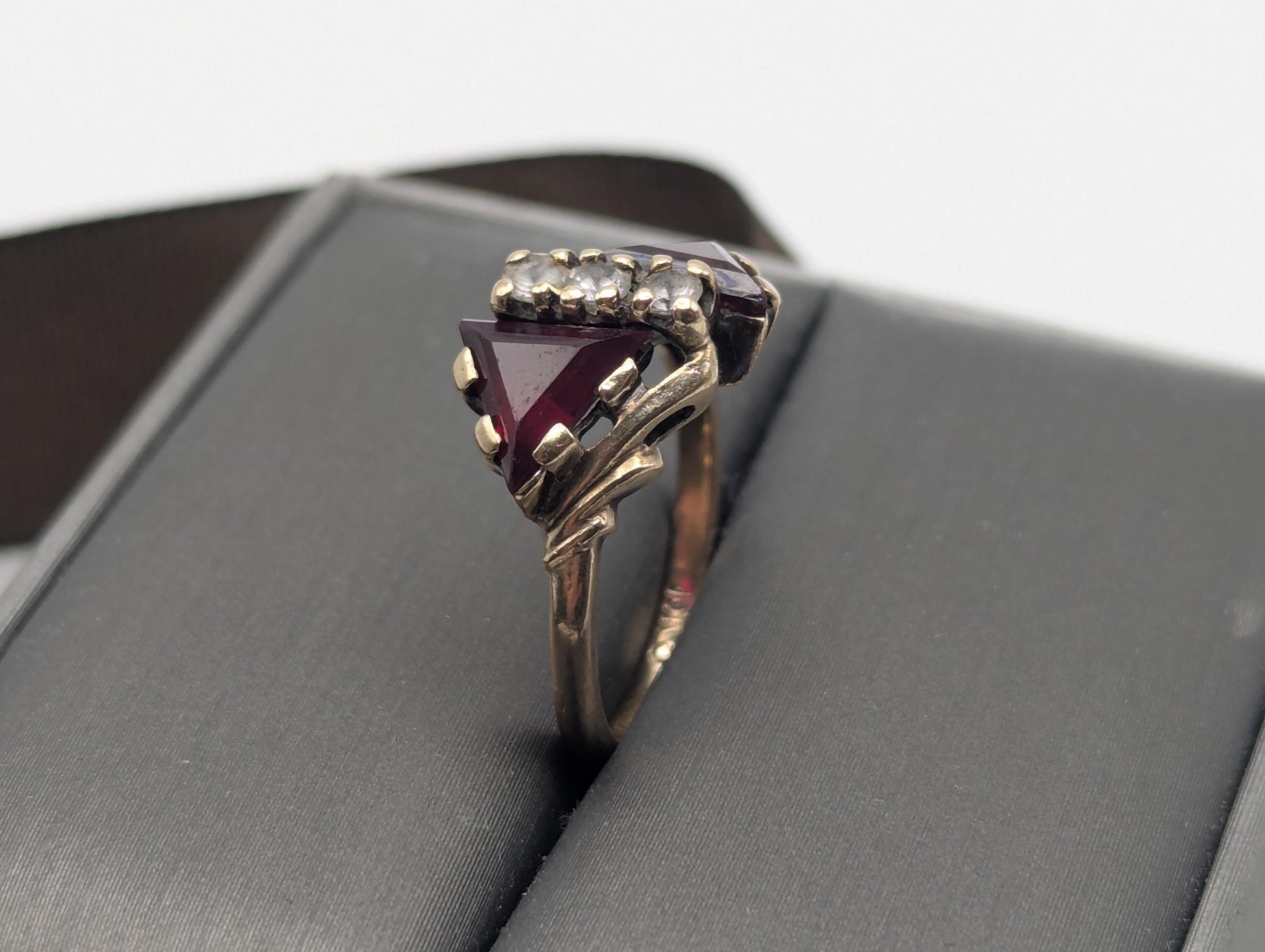 10k Yellow Gold Ruby & Quartz Ring Promise Engagement Wedding band