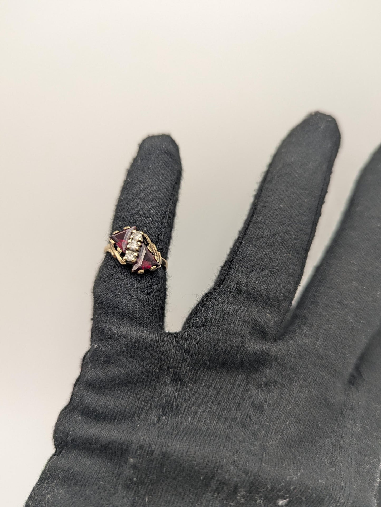 10k Yellow Gold Ruby & Quartz Ring Promise Engagement Wedding band