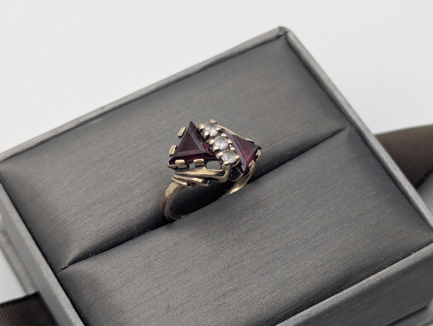 10k Yellow Gold Ruby & Quartz Ring Promise Engagement Wedding band