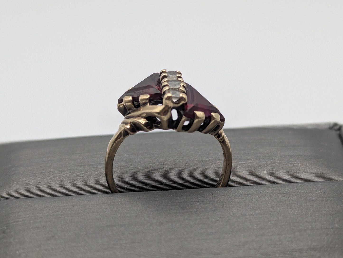 10k Yellow Gold Ruby & Quartz Ring Promise Engagement Wedding band