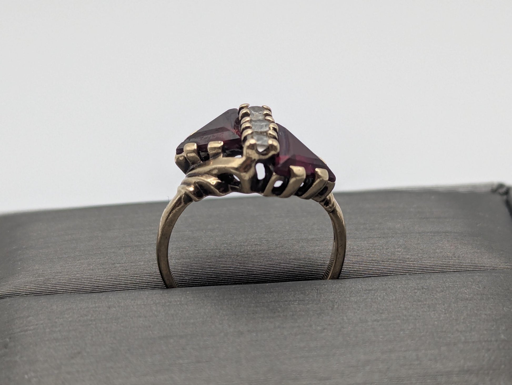 10k Yellow Gold Ruby & Quartz Ring Promise Engagement Wedding band