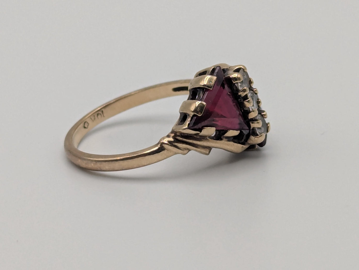 10k Yellow Gold Ruby & Quartz Ring Promise Engagement Wedding band