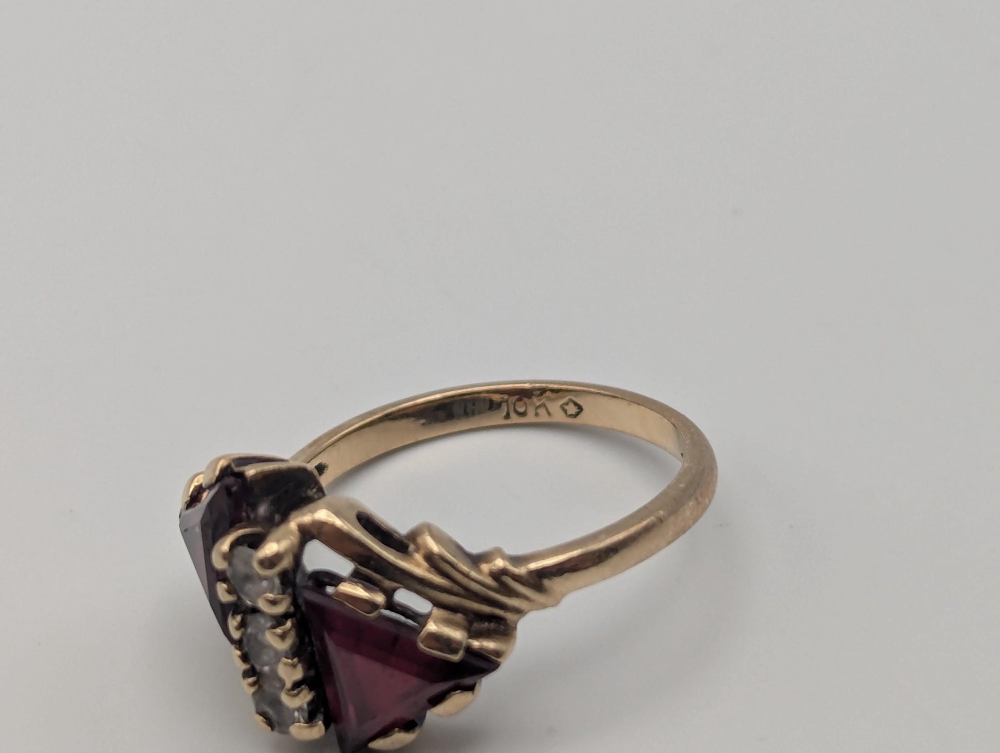 10k Yellow Gold Ruby & Quartz Ring Promise Engagement Wedding band