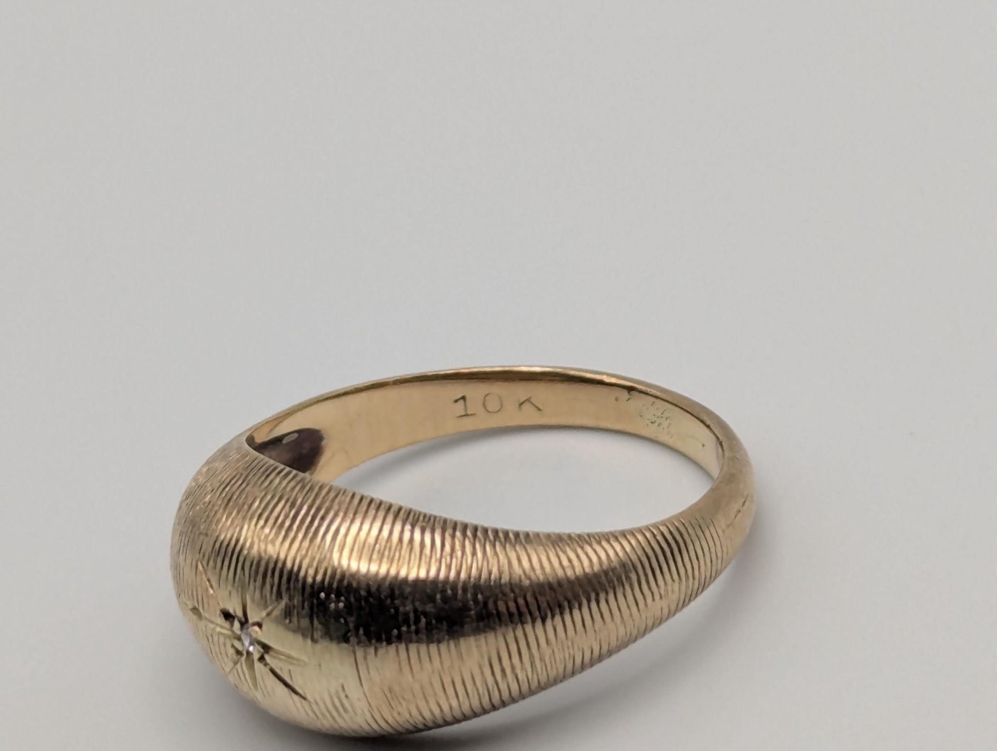 10k Yellow Solid Gold Textured Diamond Dome Style Ring Wide Wedding Band Ring