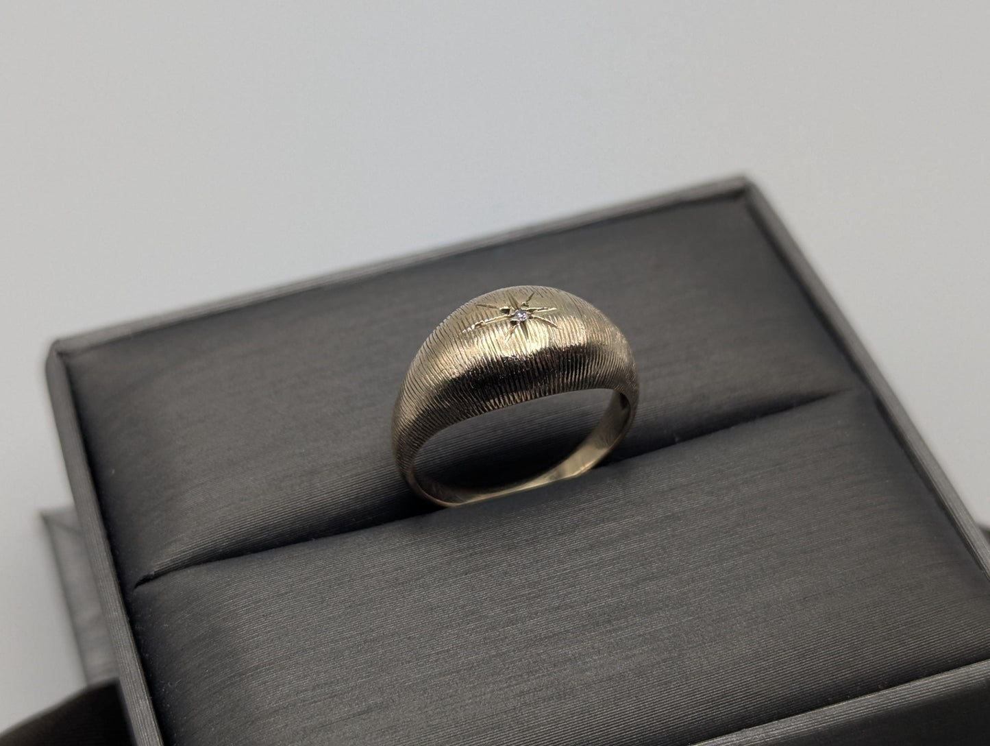 10k Yellow Solid Gold Textured Diamond Dome Style Ring Wide Wedding Band Ring