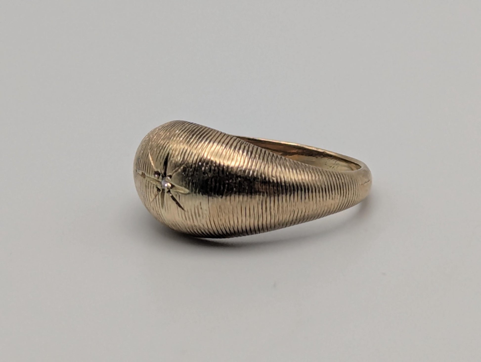 10k Yellow Solid Gold Textured Diamond Dome Style Ring Wide Wedding Band Ring