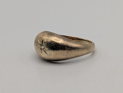 10k Yellow Solid Gold Textured Diamond Dome Style Ring Wide Wedding Band Ring