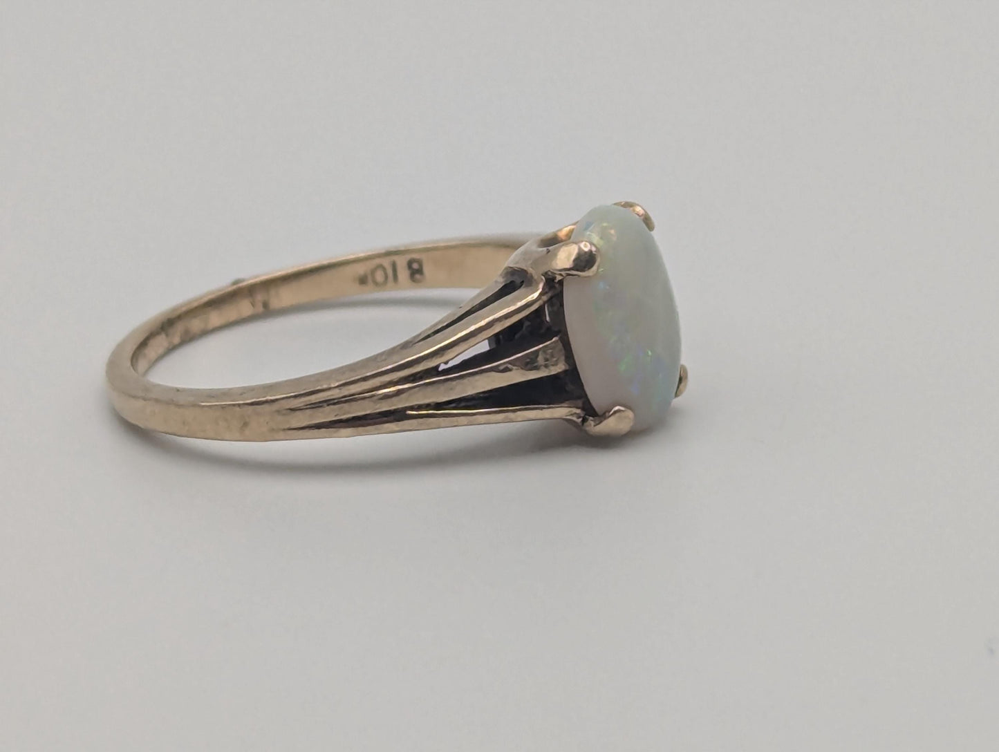 10k Yellow Gold Oval Opal Ring Wedding Statement Promise Band