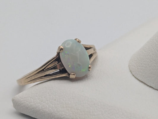 10k Yellow Gold Oval Opal Ring Wedding Statement Promise Band