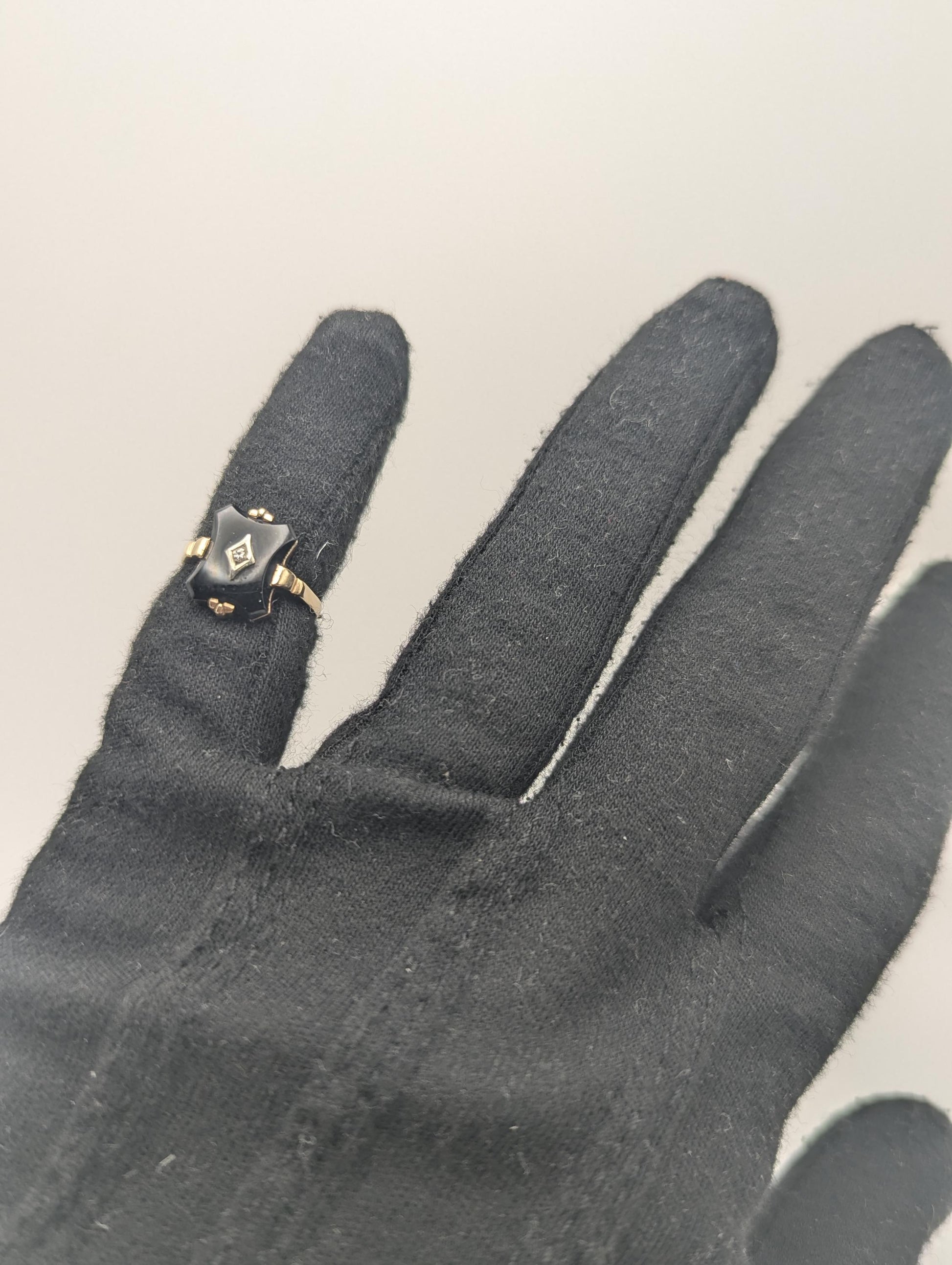 10k Vintage Black Onyx Diamond Ring Statement Ring Signet Ring