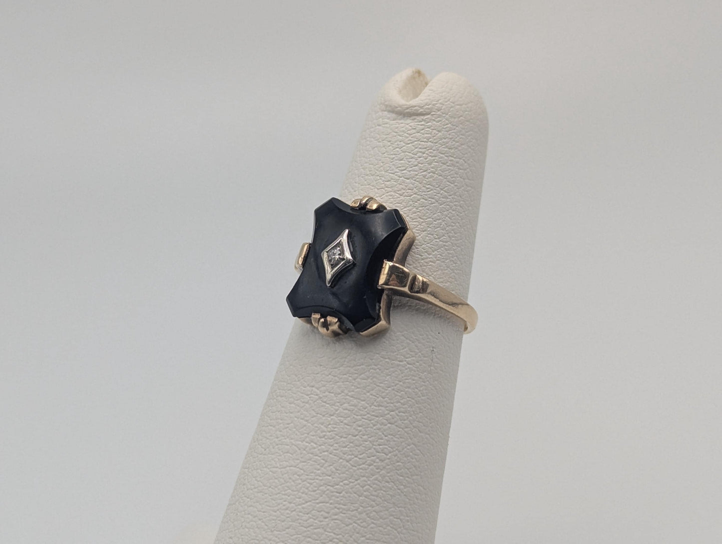 10k Vintage Black Onyx Diamond Ring Statement Ring Signet Ring