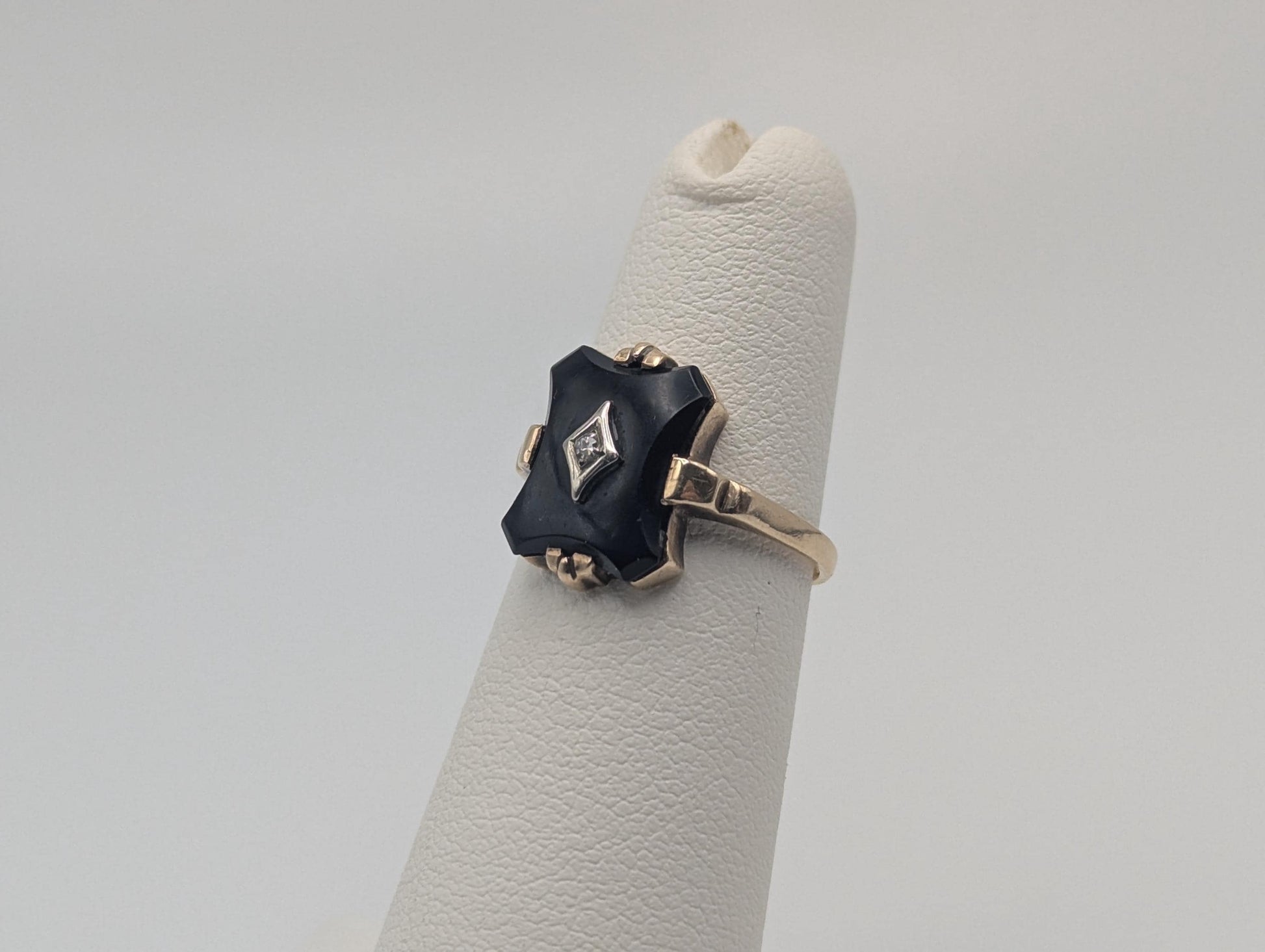 10k Vintage Black Onyx Diamond Ring Statement Ring Signet Ring