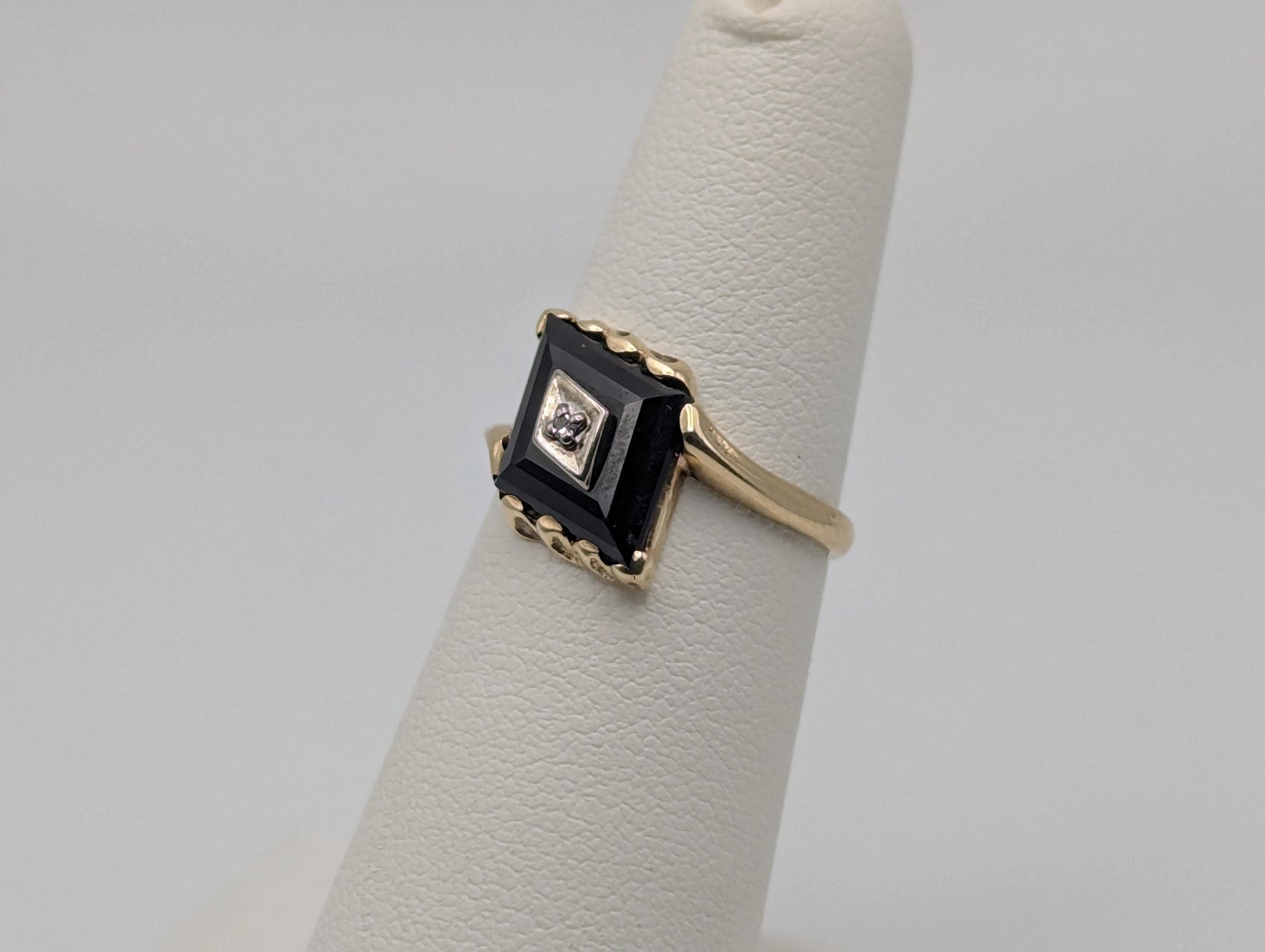 10k Vintage Black Diamond Cut Onyx Diamond Ring Statement Ring Signet Ring