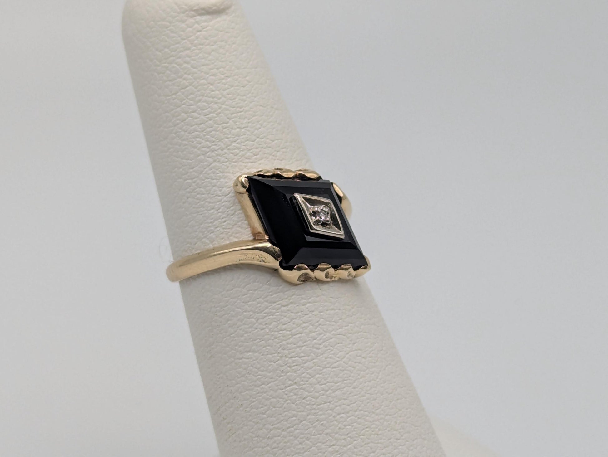 10k Vintage Black Diamond Cut Onyx Diamond Ring Statement Ring Signet Ring