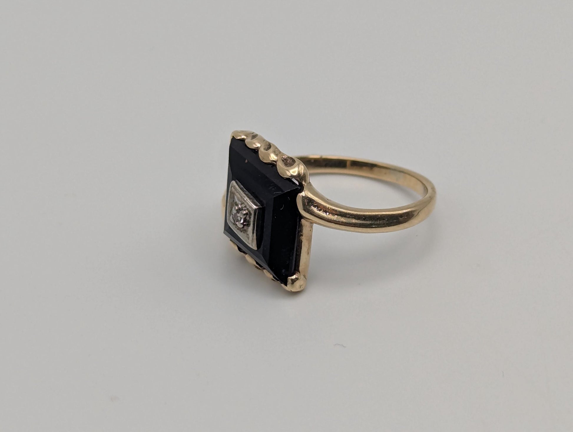 10k Vintage Black Diamond Cut Onyx Diamond Ring Statement Ring Signet Ring