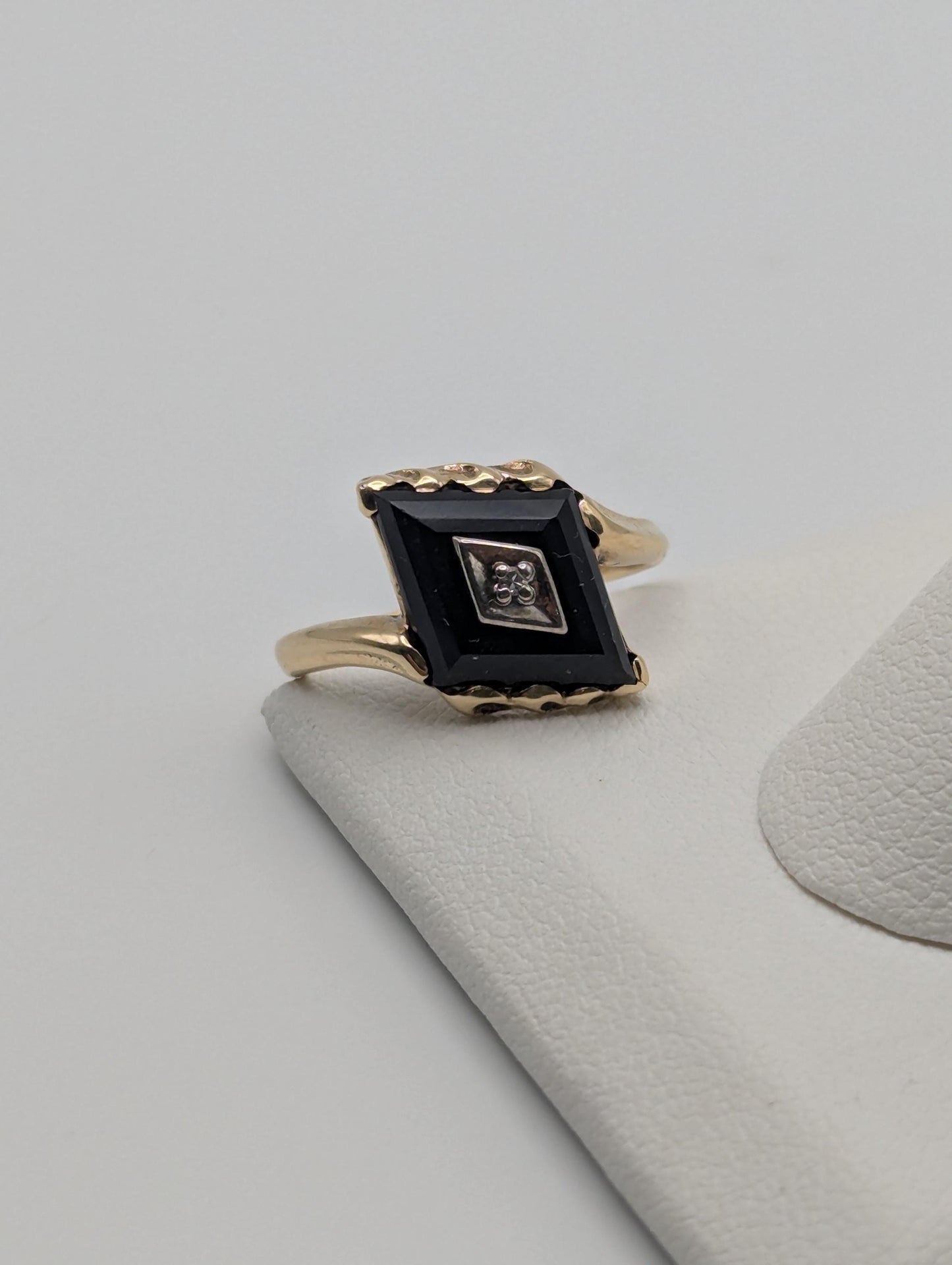 10k Vintage Black Diamond Cut Onyx Diamond Ring Statement Ring Signet Ring