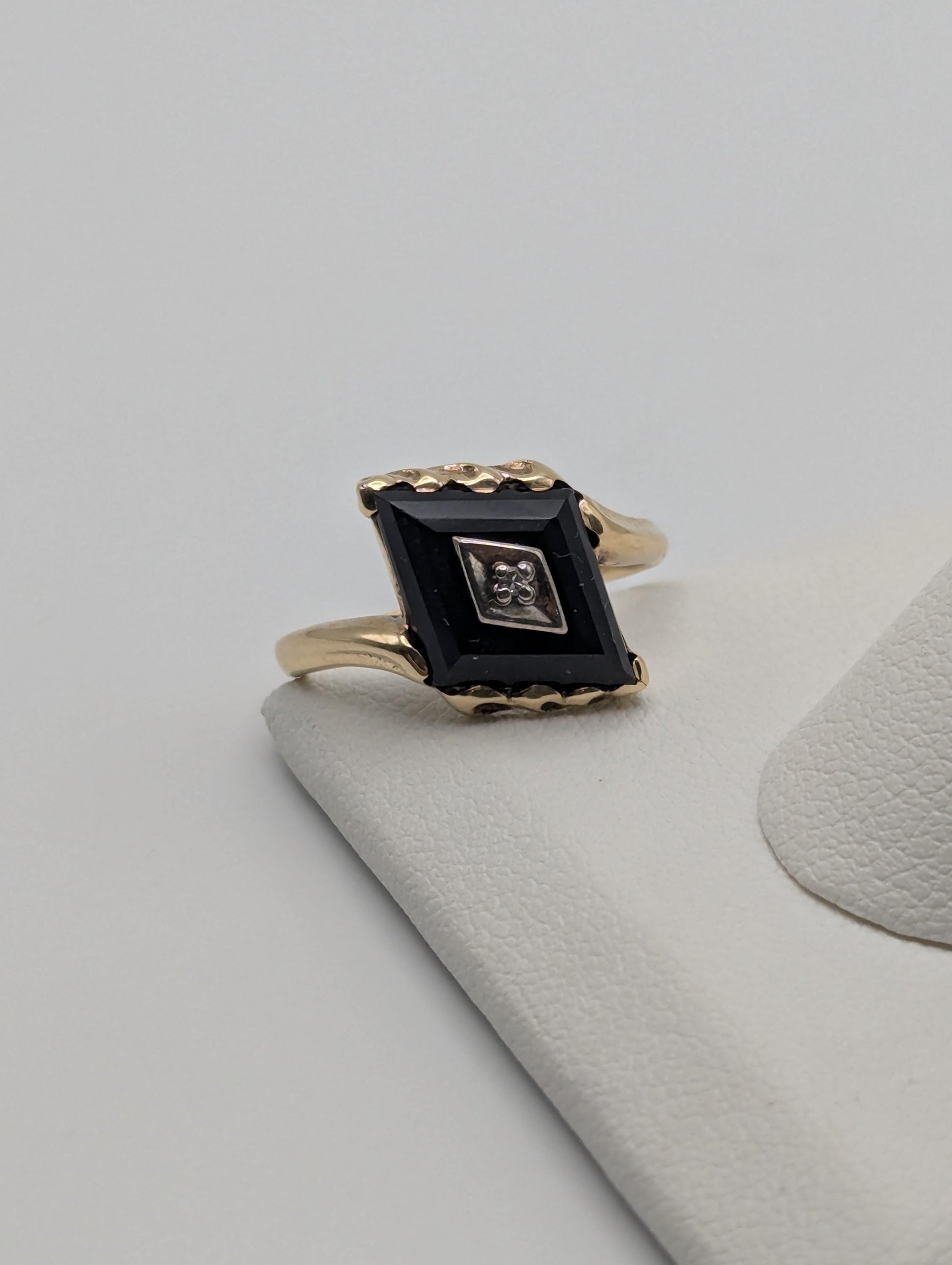 10k Vintage Black Diamond Cut Onyx Diamond Ring Statement Ring Signet Ring