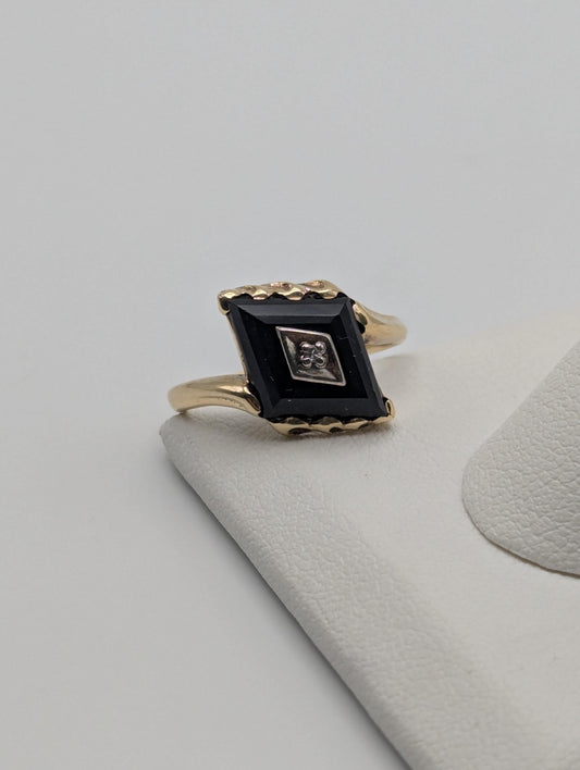 10k Vintage Black Diamond Cut Onyx Diamond Ring Statement Ring Signet Ring