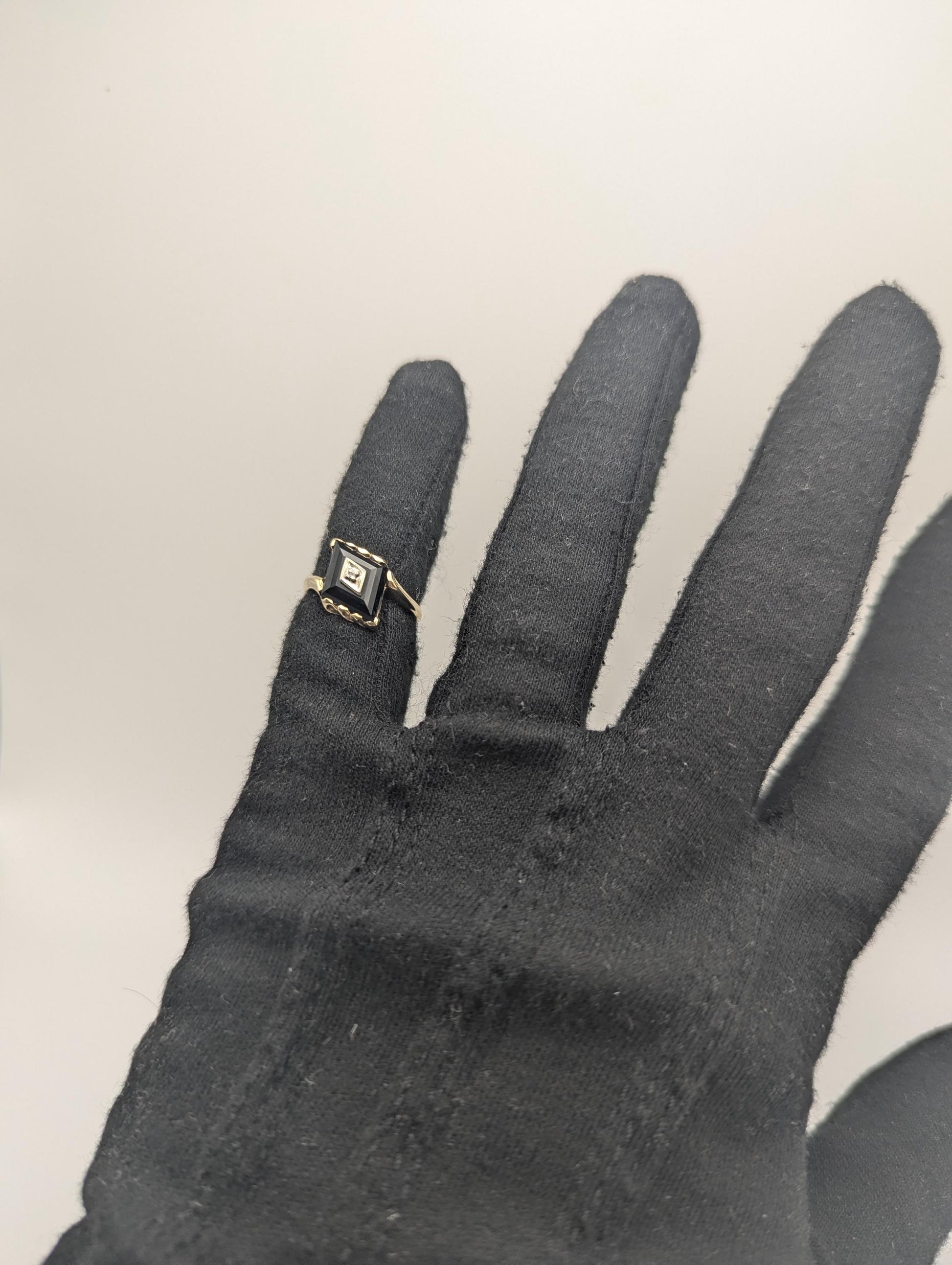 10k Vintage Black Diamond Cut Onyx Diamond Ring Statement Ring Signet Ring