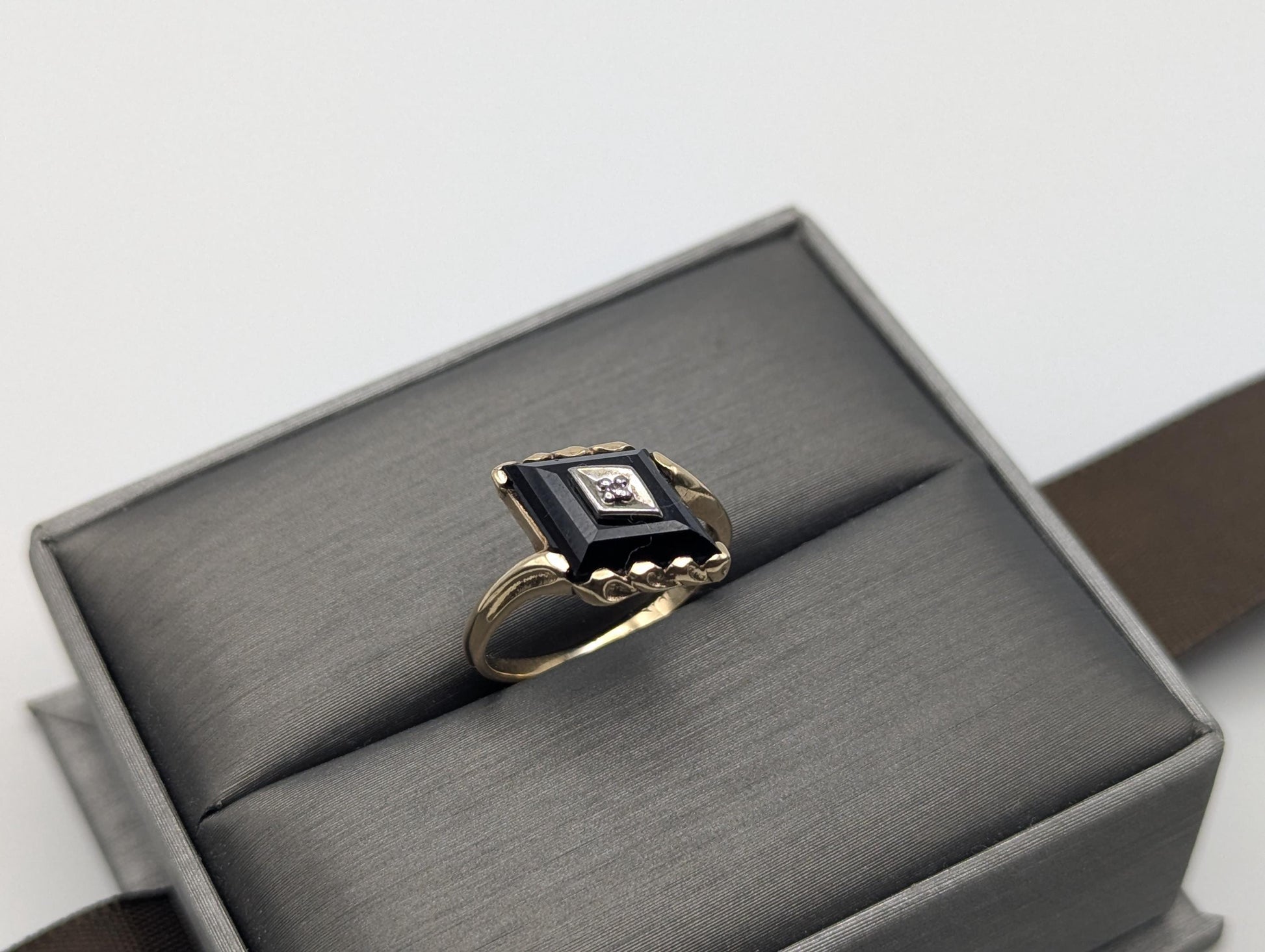 10k Vintage Black Diamond Cut Onyx Diamond Ring Statement Ring Signet Ring