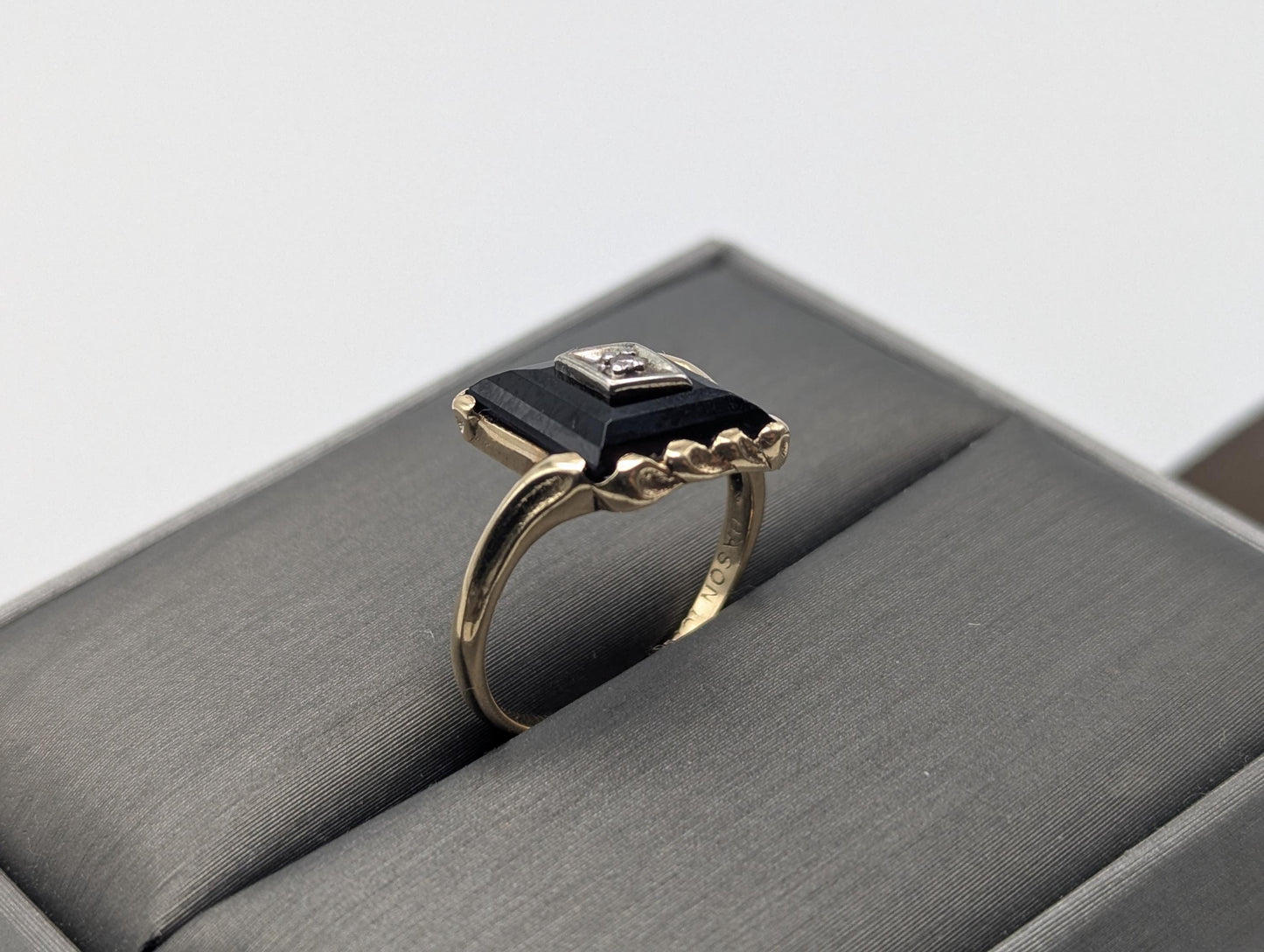 10k Vintage Black Diamond Cut Onyx Diamond Ring Statement Ring Signet Ring