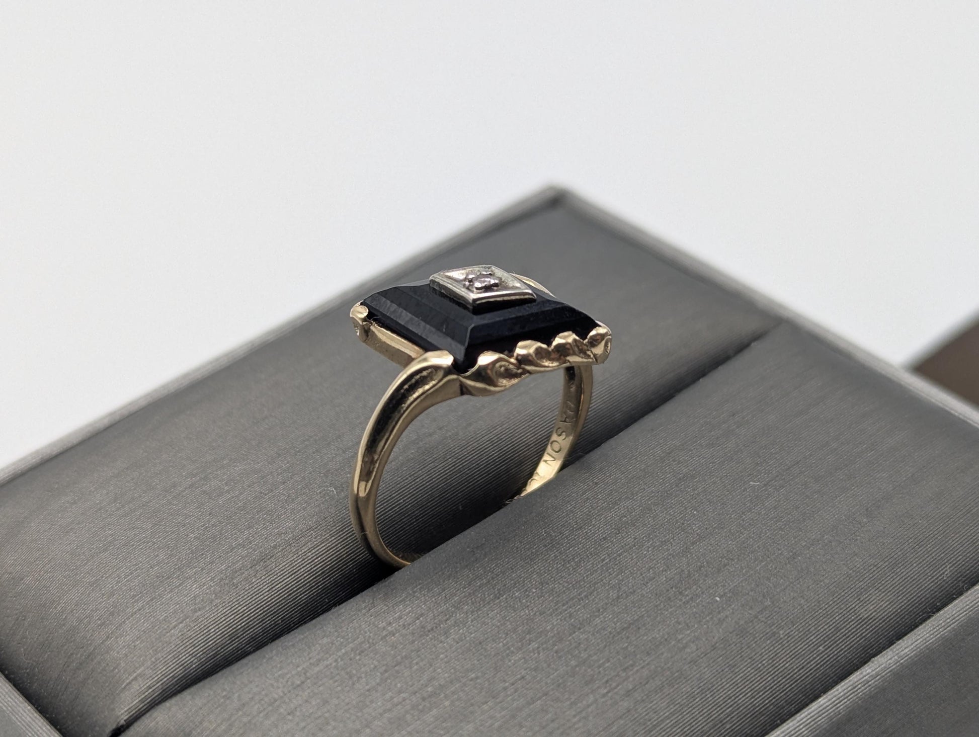 10k Vintage Black Diamond Cut Onyx Diamond Ring Statement Ring Signet Ring